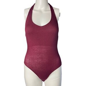 Violet Moon Ribbed Halter Bodysuit Maroon Red Size XS